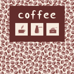 Coffee icons with seamless pattern background..