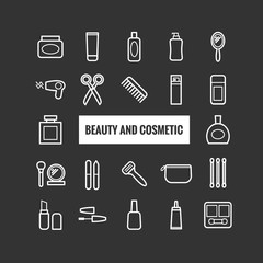 Set of outline beauty and cosmetic icons. Linear icons for print, web, mobile apps