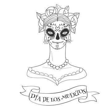 Sugar skull woman. Dia de los Muertos (the Day of the Dead) template for posters, cards etc.