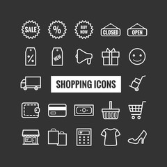 Collection of outline shopping icons. Thin icons for web, print, mobile apps design