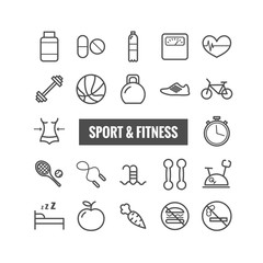 Set of sport and fitness outline icons. Linear icons for web, mobile apps