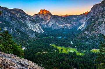 Half Dome and Yosemite Valley at sunset