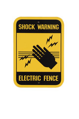 Fototapeta premium Shock warning sign at electric fence. Yellow and black in white background
