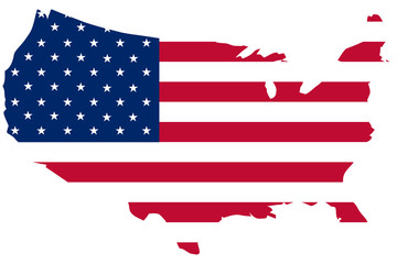 flag of the United States of America on a map isolated