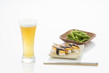 ビールと寿司と枝豆