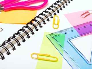 School background with colorful accessories