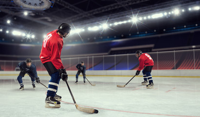 Obraz premium Hockey match at rink . Mixed media