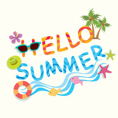 Vector of hello summer copy text design in colorful for icon.
