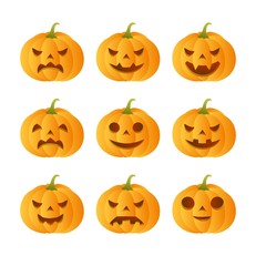 Set of 9 carved pumpkins