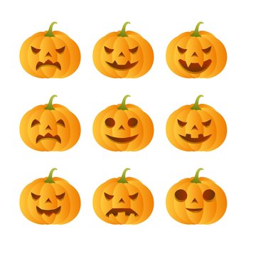 Set of 9 carved pumpkins