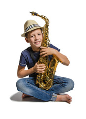 teen with saxophone