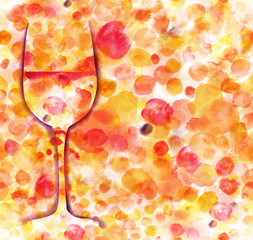Wine glass silhouette on festive golden dots texture