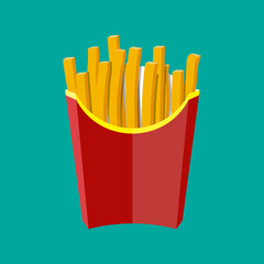 French fries in red paper box, potato fast food