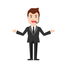 Business Training vector illustration. Speaker in a suit speaking to the audience. Man giving speech Icon.