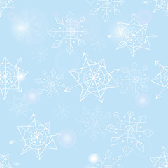 Vector seamless pattern with quirky snowflakes on light blue