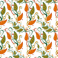 Seamless pattern with falling leaves. Vector clip art.