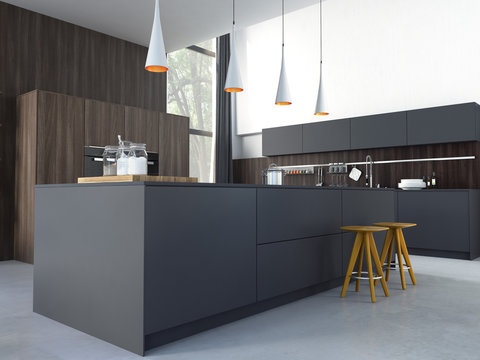 modern kitchen in a house or apartment. 3d rendering