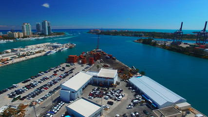 Miami skyline from the air with MacArthur Causeway
