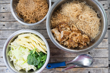 Noodles Topped with Pork and vegetable, Thai food called 
