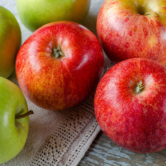 The harvest of apples. Red and green apples.