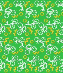 Decorative green Seamless cycling pattern with cycling icons. Vector available. 