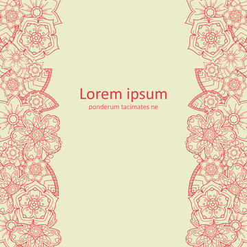Henna Flowers Mehndi Style Card Template. Vector illustration.
