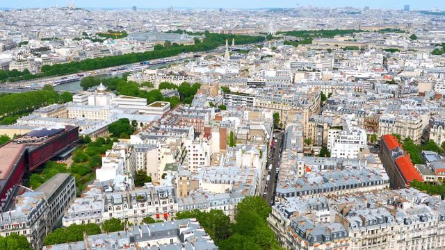 4K Paris France, Seine River and City Scape Background Aerial Vantage View