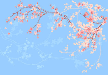 Fototapeta premium spring blossom pink and blue background