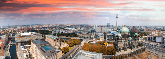 Sunset over Berlin, aerial view of Cathedral and surrounding are - obrazy, fototapety, plakaty