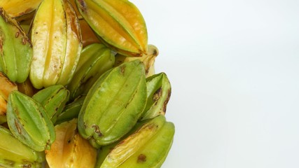 Star fruit in natural conditions, bunch of starfruit and white space