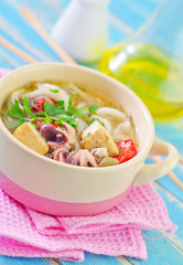 soup with noodles and seafood