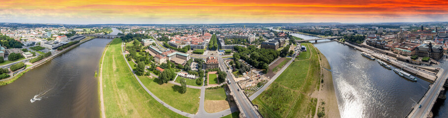 Panoramic aerial view of Dresden at dusk, Germany