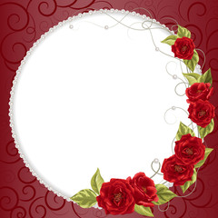 Delicate frame with roses and pearls