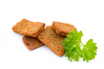 Bread croutons isolated on a white background.