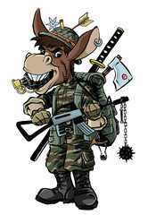 Illustration of donkey soldier with big weapon