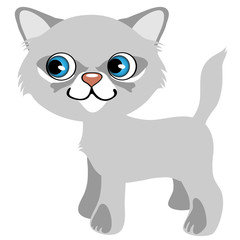 Pretty gray kitten with blue eyes, cartoon pet