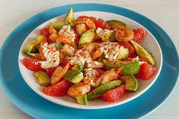 Salad - a mix of avocado, shrimp and grapefruit.