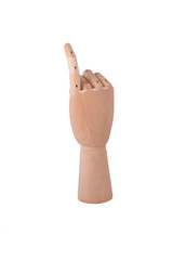 Isolated wooden hand. Little finger. 