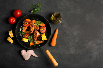 Chicken wings cooked on the grill  pan