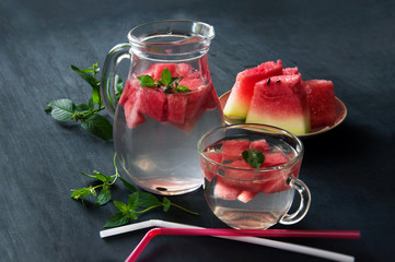 Healthy water with watermelon and mint