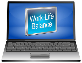 Laptop computer with Work Life Balance button - 3D illustration