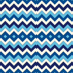 Seamless pattern with symmetric geometric ornament. Chevron zigzag bright colors horizontal lines abstract background.