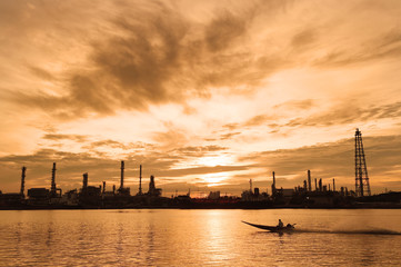 Fototapeta na wymiar Oil refinery industry at sunset time, Thailand