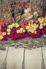 Floral decoration of roses and twigs