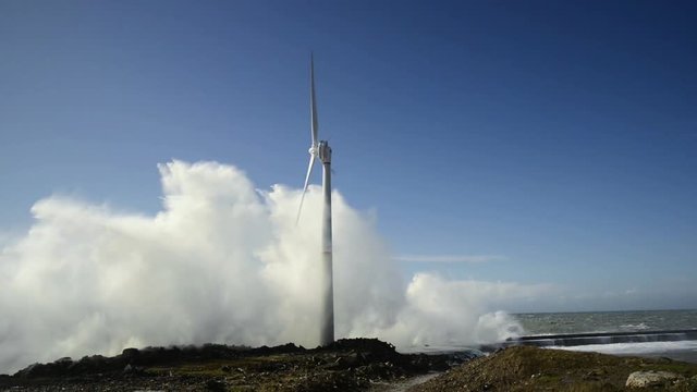 Wind turbine on coast