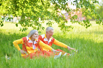 fit senior couple exercising