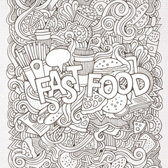 Fototapeta na wymiar Fast food hand lettering and doodles elements background