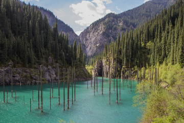Kaindy mountain lake in Kazakhstan