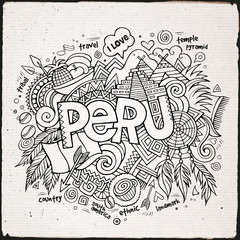Peru hand lettering and doodles elements background