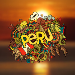Peru hand lettering and doodles elements background.